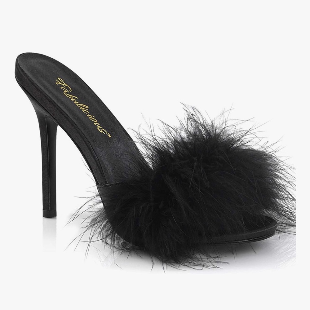 Pleaser Black Feathered Heels